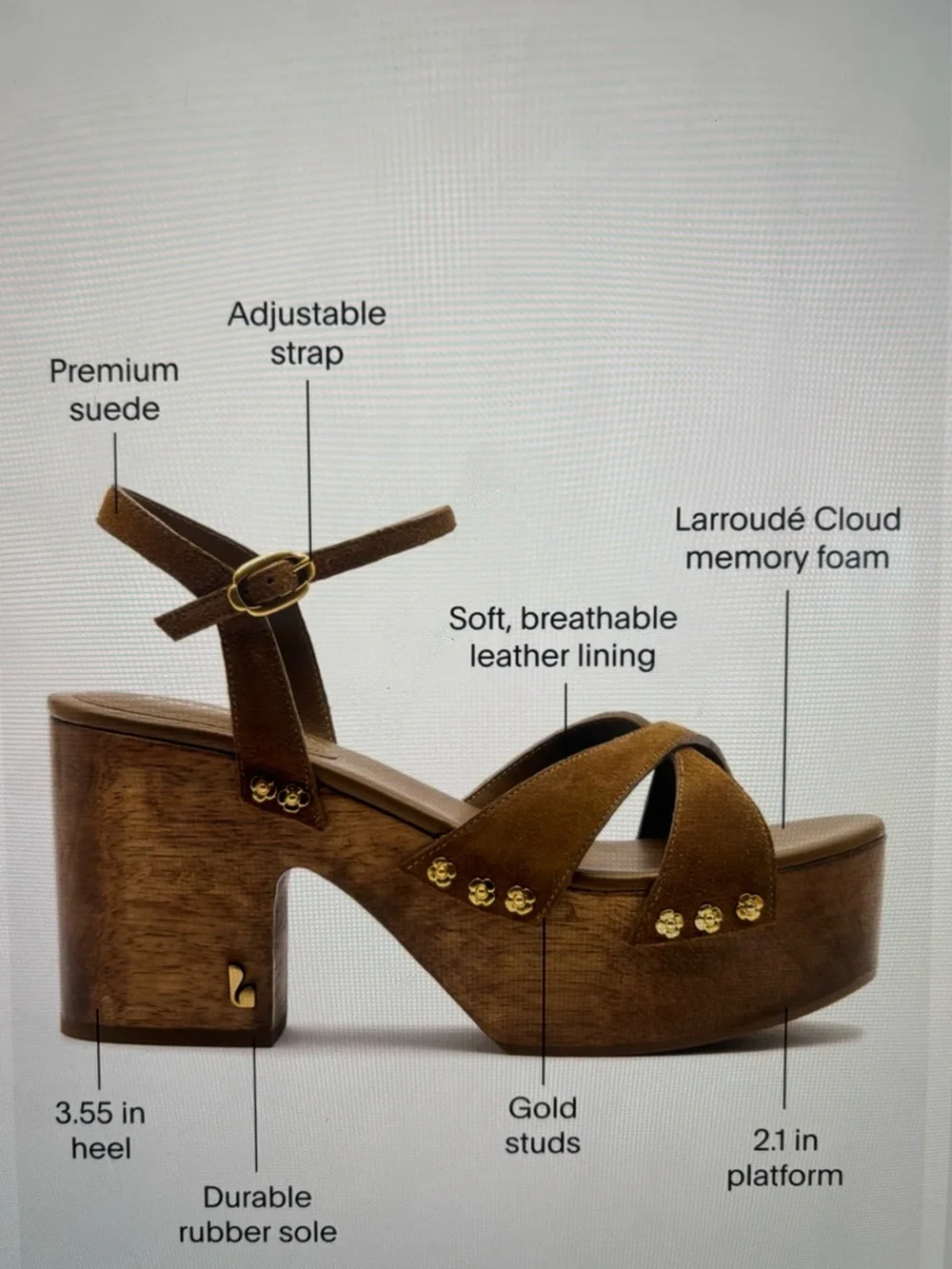 Larroude Suede Platform Sandals in Russet with Gold Accents 7.5